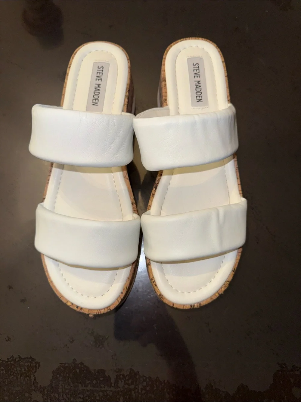 Steve Madden White Double Strap Cork Platform Slide Sandals Women’s Size 9
